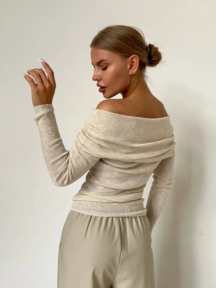 Olivia Bennet | Off-Shoulder Knit Top for Women in Natural Color