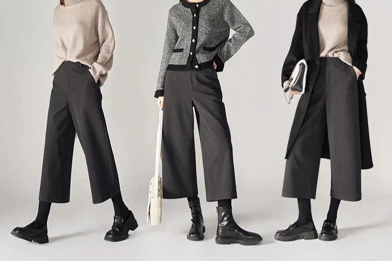 Olivia Bennet | Wool Wide Leg Pants for Women in Autumn Color