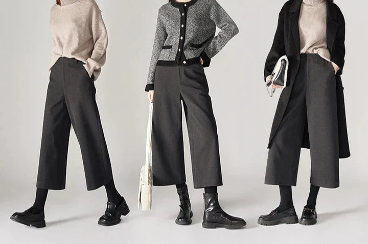 Olivia Bennet | Wool Wide Leg Pants for Women in Autumn Color