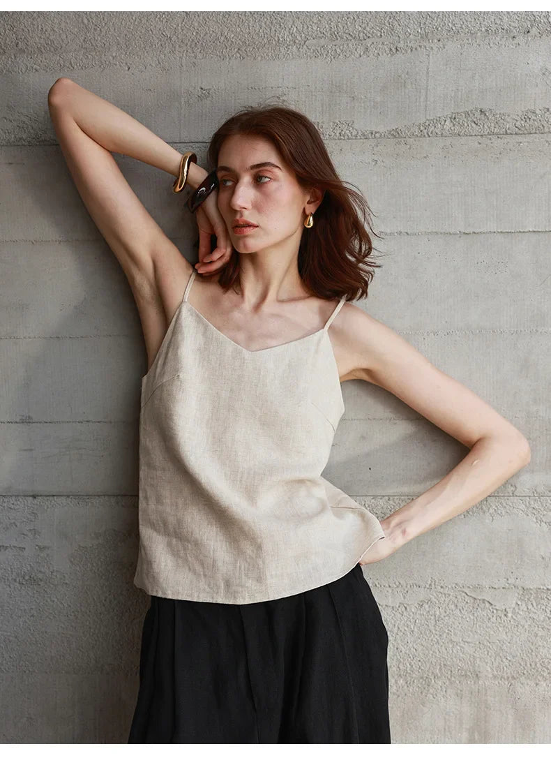 Olivia Bennet | Linen V-Neck Camisole Top for Women