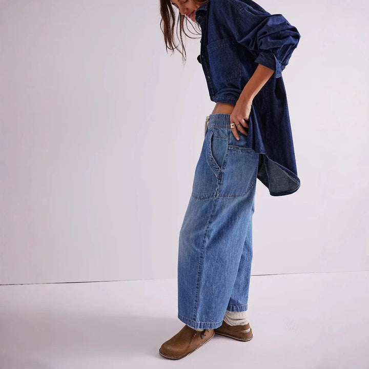 Olivia Bennet | Weekender Drawstring Jeans for Women in Denim Blue