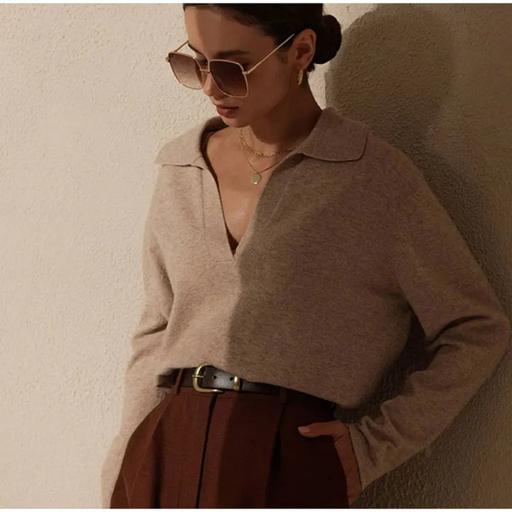 Olivia Bennet | Cotton Knit Polo for Women in White
