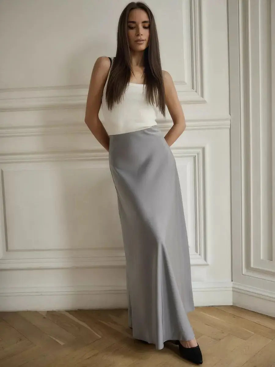 Olivia Bennet | Satin Fishtail Maxi Skirt for Women in Elegant Style