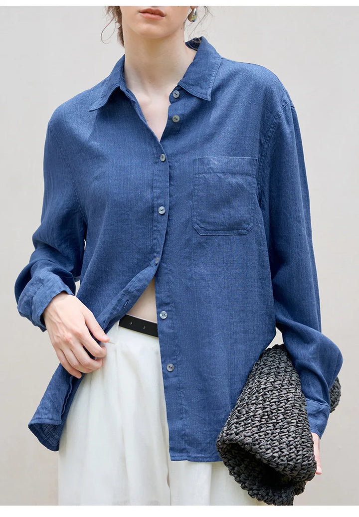 Olivia Bennet | Linen Shirt for Women, Relaxed Fit, White