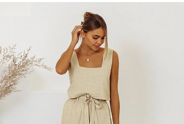 Olivia Bennet | Linen Wide Leg Pant for Women in Ruffle Style
