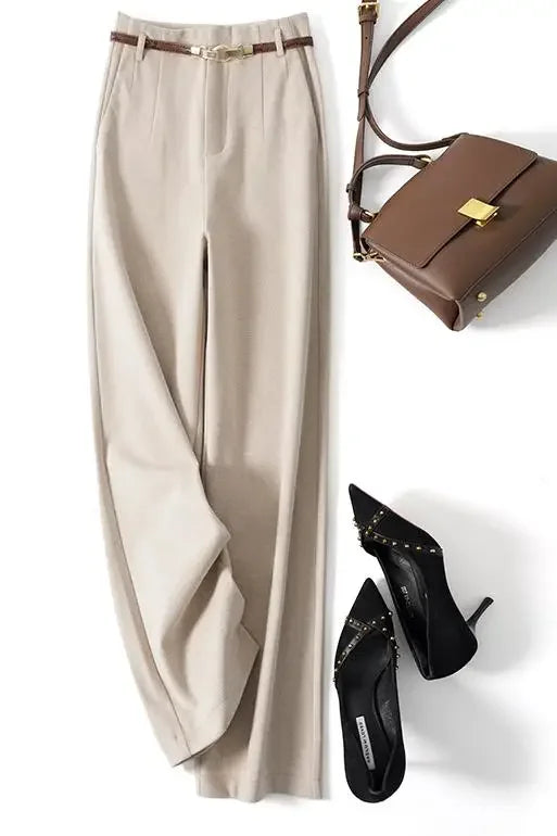 Olivia Bennet | Wide Leg Wool Trousers for Women in Black