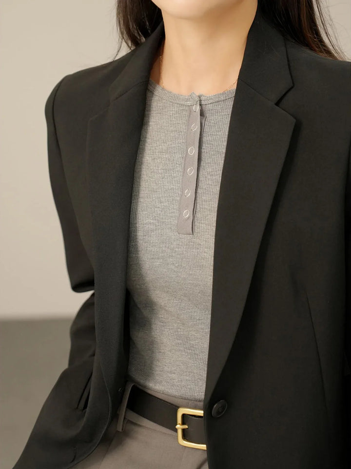 Olivia Bennet | Pop-Button Top for Women in Cotton, Fitted, White