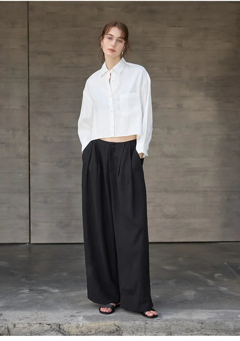 Olivia Bennet | Cropped Linen Overshirt for Women in Natural