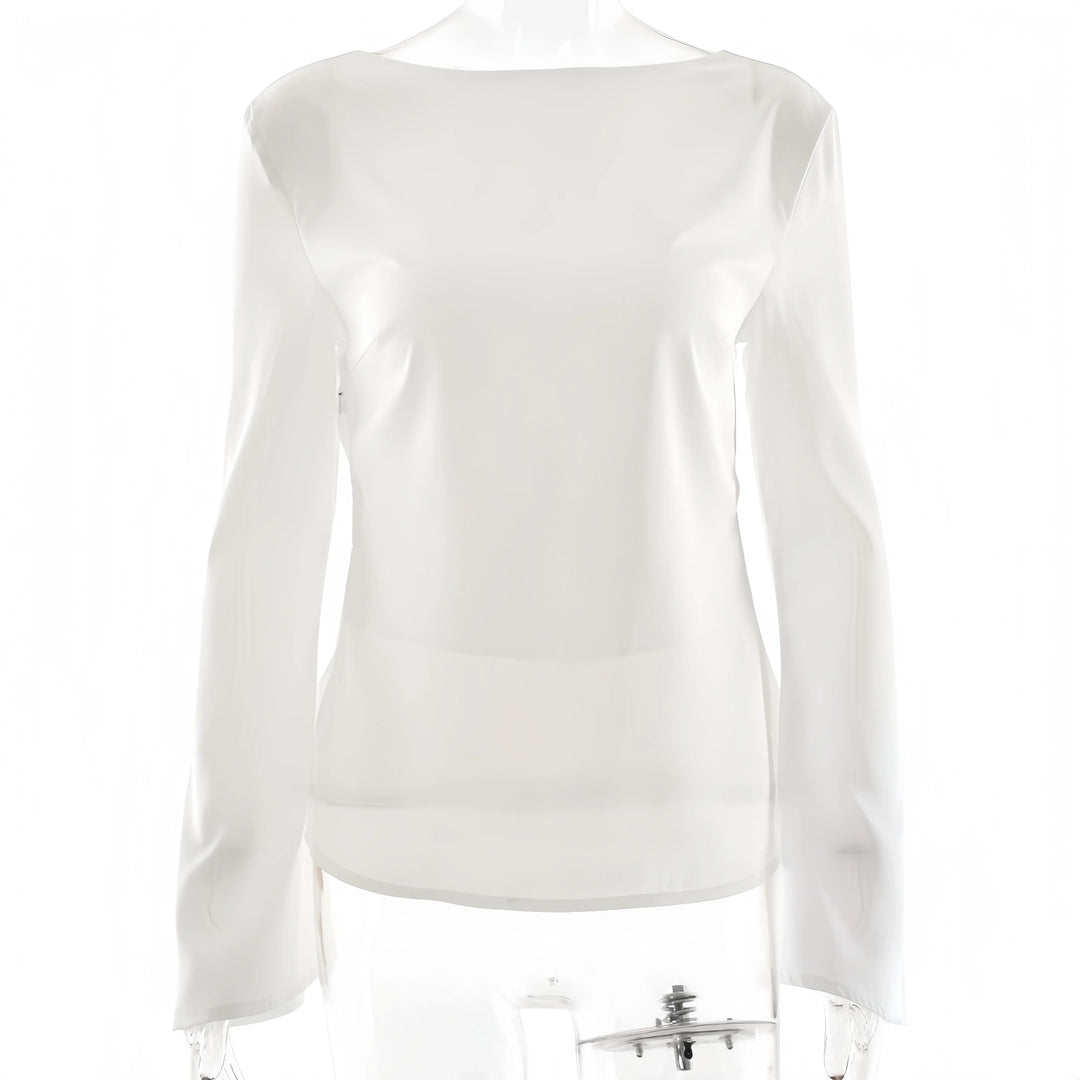 Olivia Bennet | Satin Long Sleeve Bell Cuff Top for Women