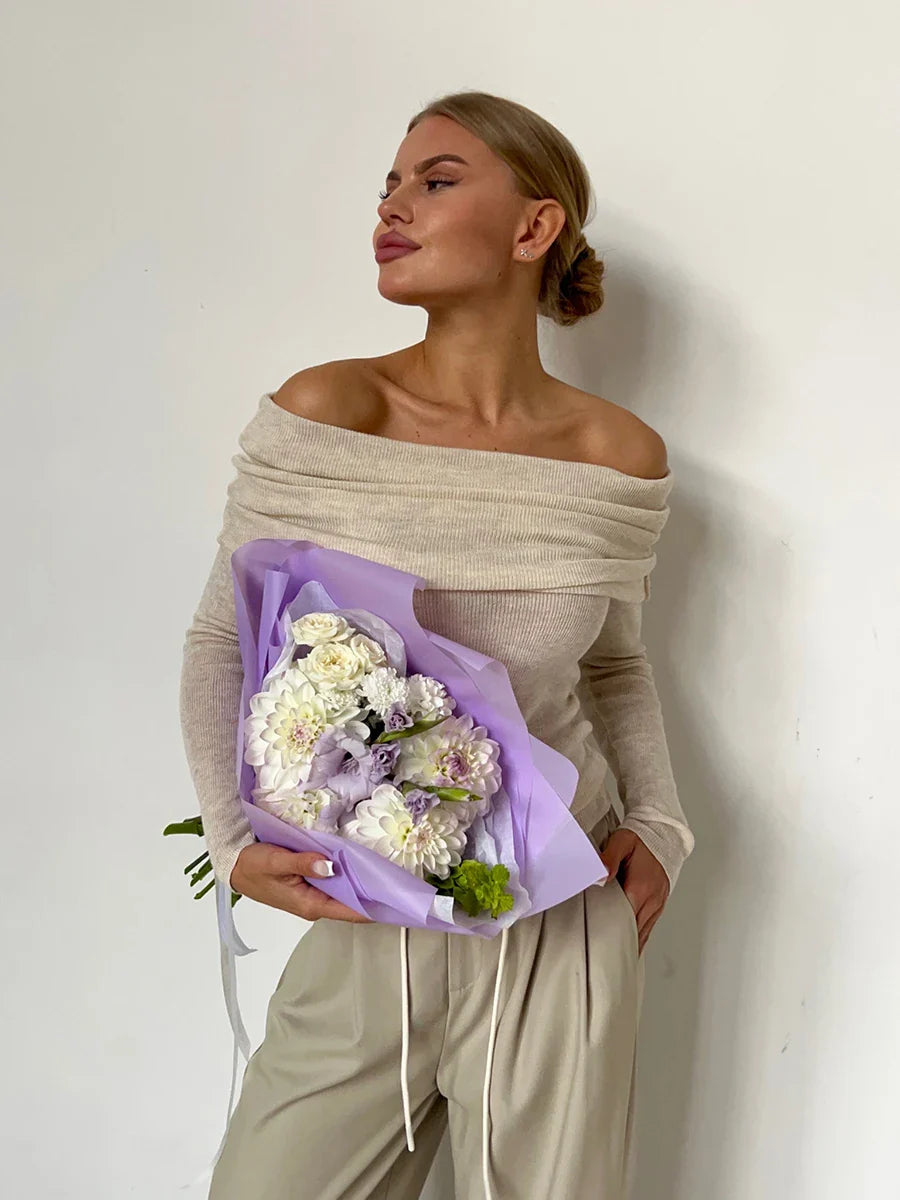 Olivia Bennet | Off-Shoulder Knit Top for Women in Natural Color