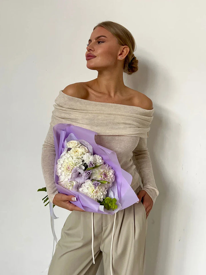 Olivia Bennet | Off-Shoulder Knit Top for Women in Natural Color