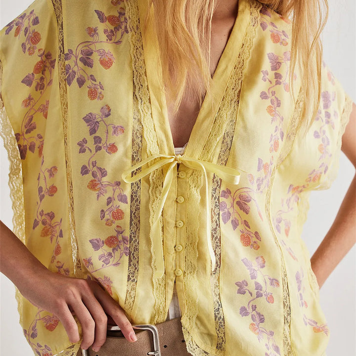 Olivia Bennet | Lace Trim Blouse for Women in Strawberry
