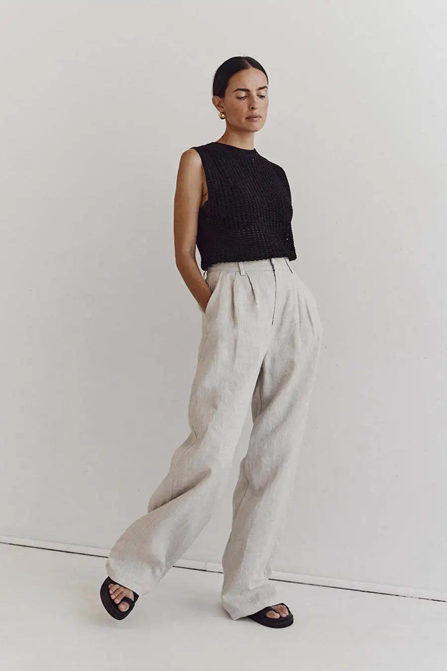 Olivia Bennet | Hollow Knit Tank for Women in Natural Color