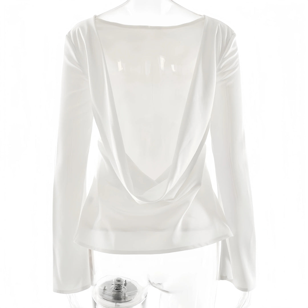 Olivia Bennet | Satin Long Sleeve Bell Cuff Top for Women