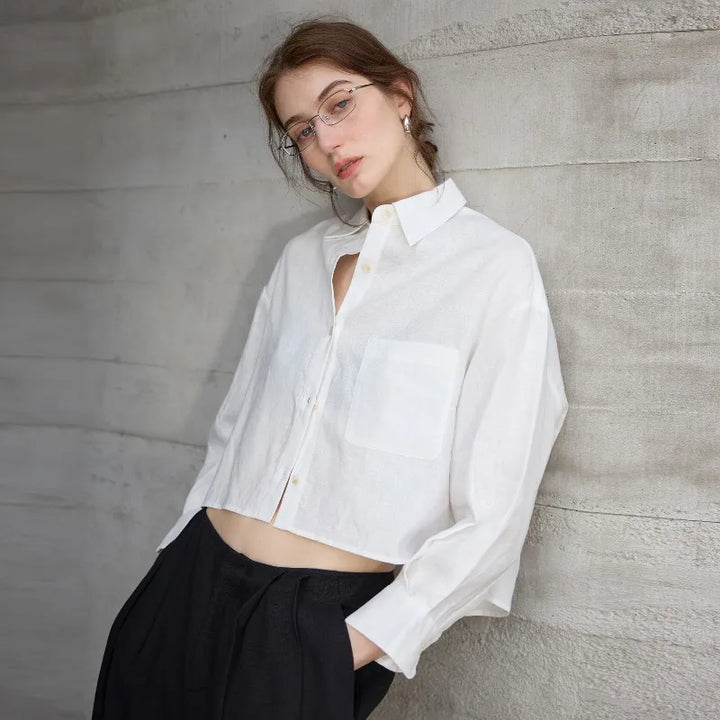 Olivia Bennet | Cropped Linen Overshirt for Women in Natural