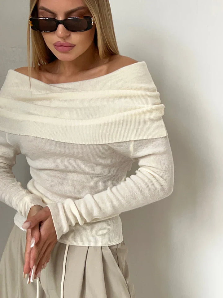 Olivia Bennet | Off-Shoulder Knit Top for Women in Natural Color