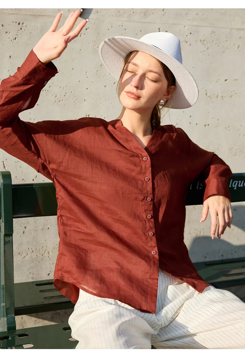 Olivia Bennet | Linen V-Neck Shirt for Women