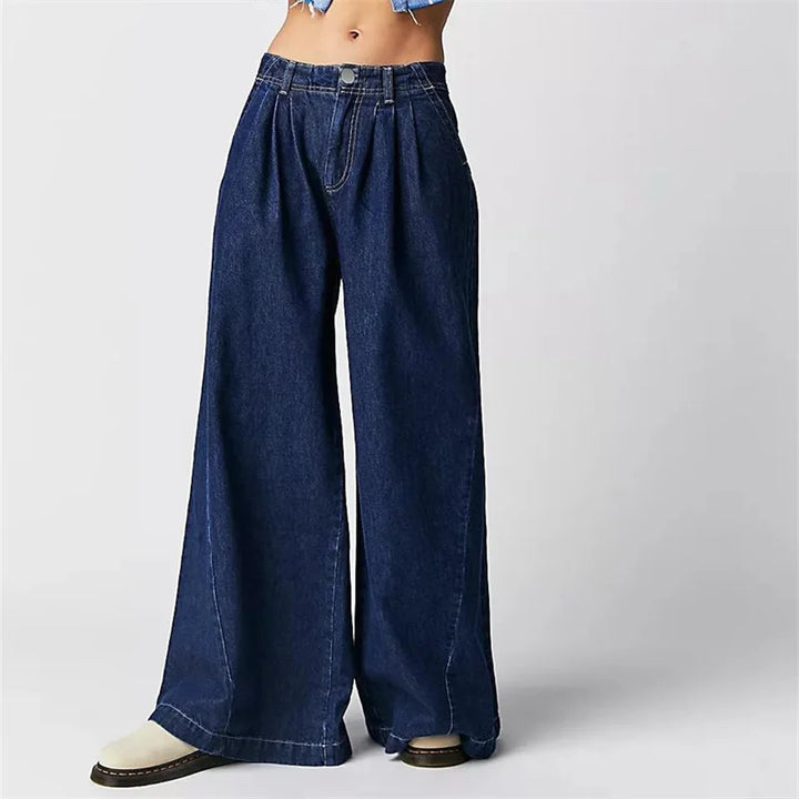 Olivia Bennet | Pleated Wide-Leg Jeans for Women in Denim