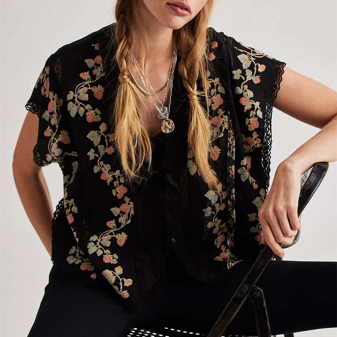 Olivia Bennet | Lace Trim Blouse for Women in Strawberry