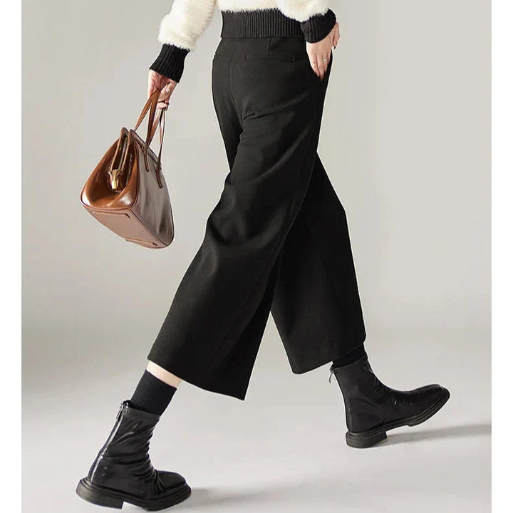 Olivia Bennet | Wool Wide Leg Pants for Women in Autumn Color