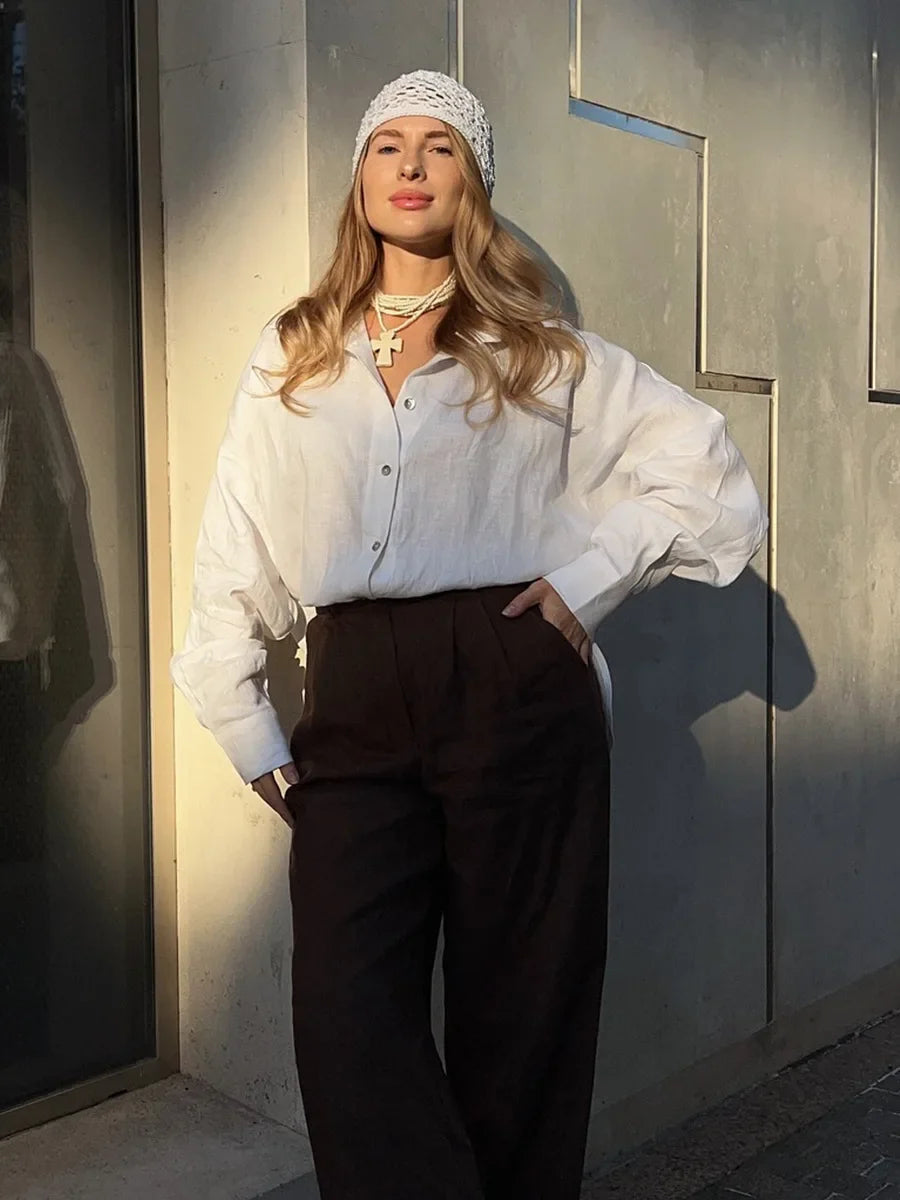 Olivia Bennet | Cotton Relaxed Shirt for Women in White