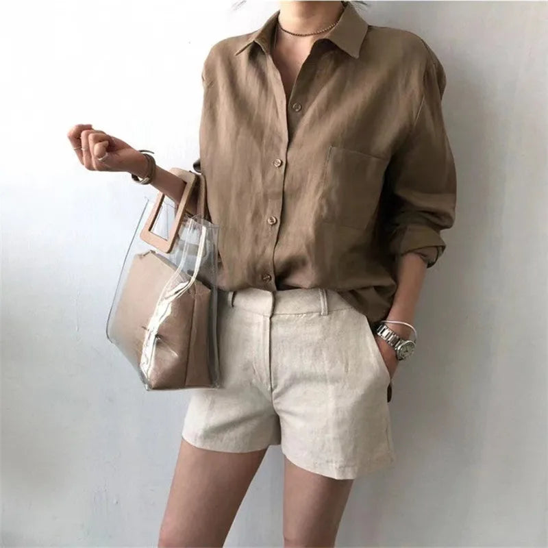 Olivia Bennet | Soft Linen Open Collar Shirt