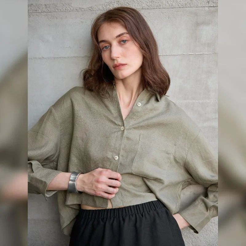 Olivia Bennet | Cropped Linen Overshirt for Women in Natural