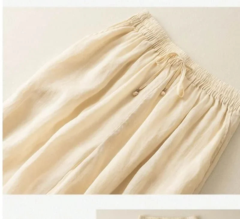Olivia Bennet | Linen Pants for Women in Natural Fit, White