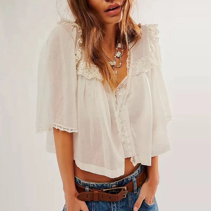 Olivia Bennet | Ruffle Blouse for Women in White Cotton
