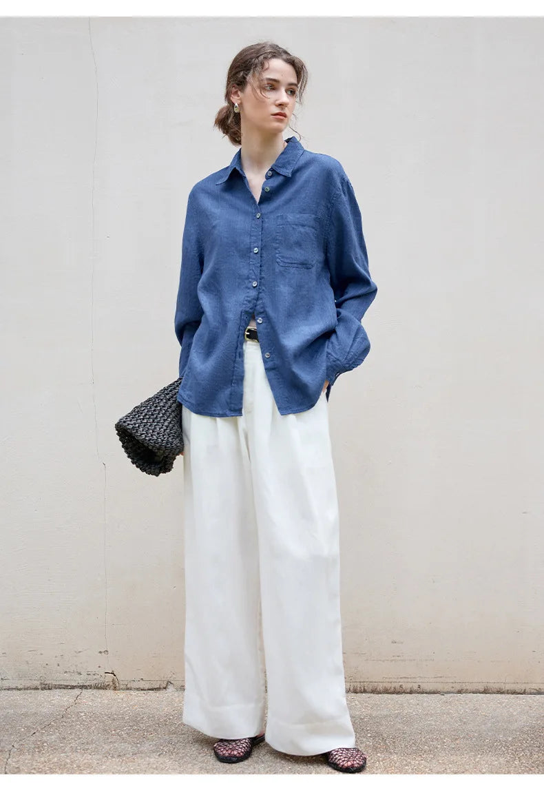 Olivia Bennet | Linen Shirt for Women, Relaxed Fit, White