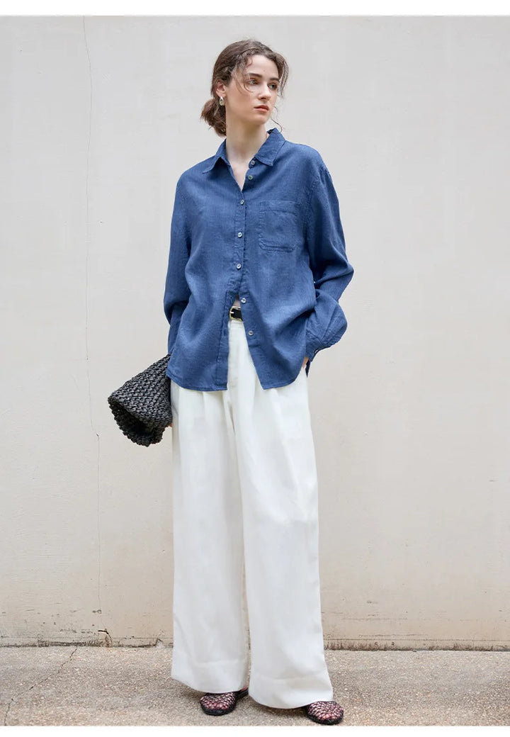 Olivia Bennet | Linen Shirt for Women, Relaxed Fit, White