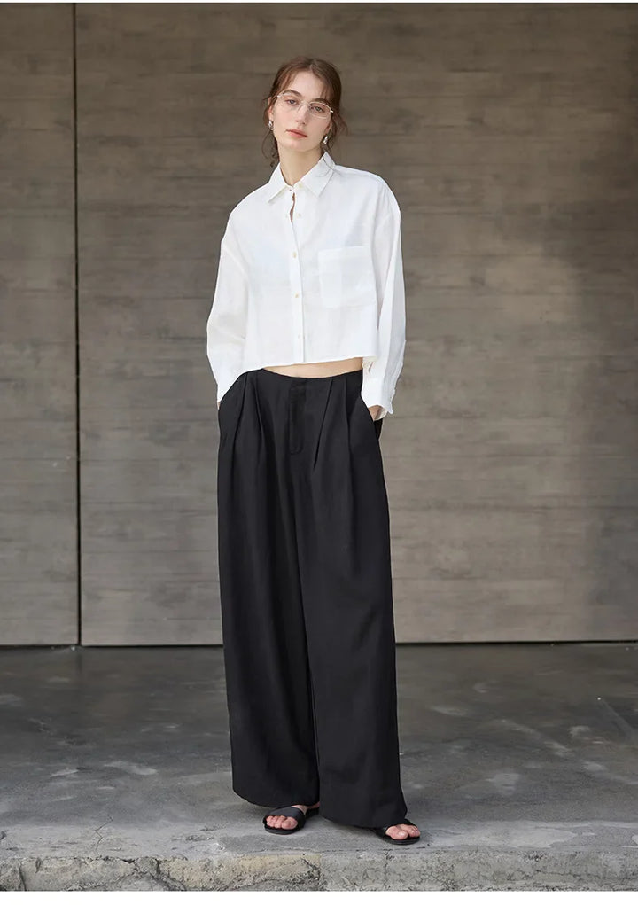 Olivia Bennet | Cropped Long Sleeve Linen Shirt