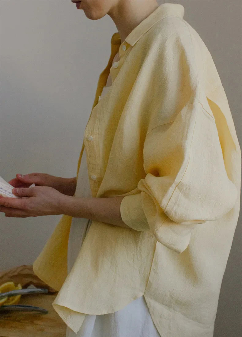 Olivia Bennet | Linen Shirt for Women in White with Slit Hem