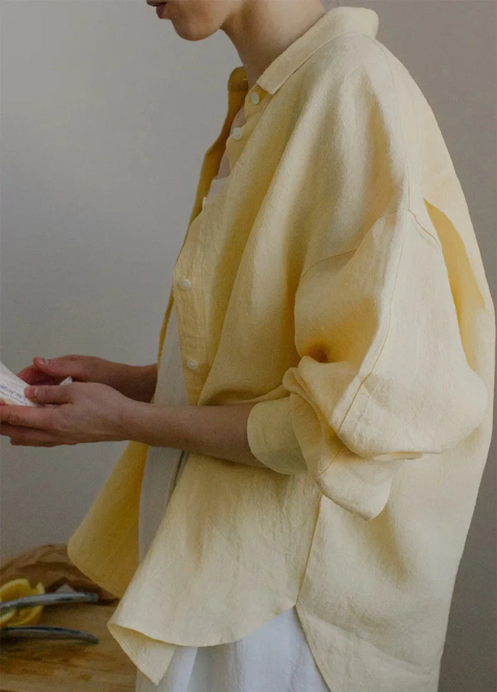 Olivia Bennet | Linen Shirt for Women in White with Slit Hem