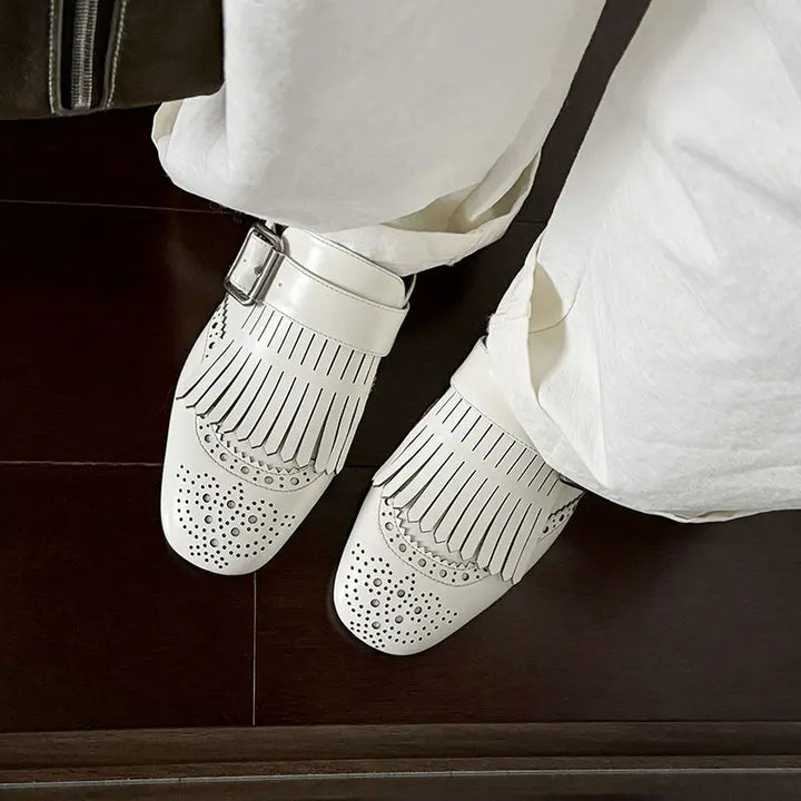 Olivia Bennet | Fringe Leather Loafers for Women
