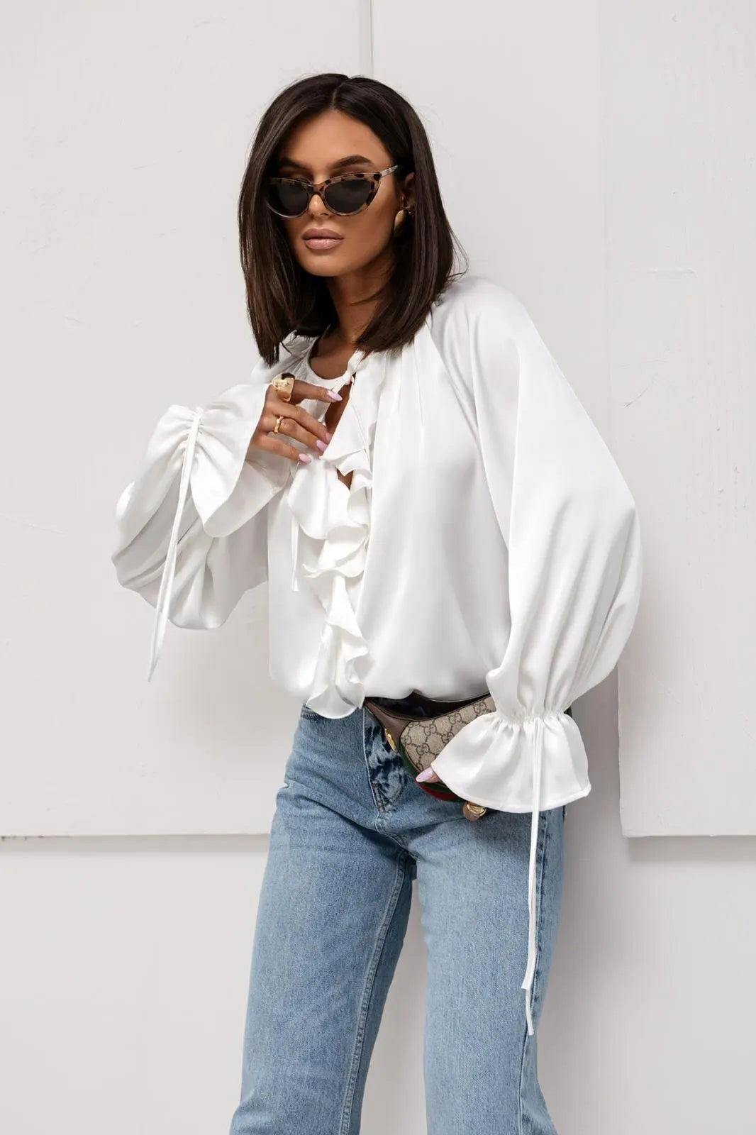 Olivia Bennet | Satin Ruffle Blouse for Women
