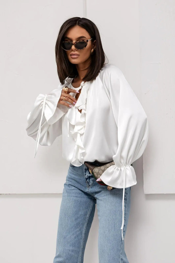 Olivia Bennet | Satin Ruffle Blouse for Women