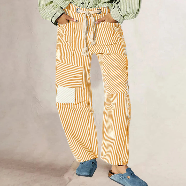 Olivia Bennet | Stripe Pant for Women in Soft Fabric, Relaxed Fit, Blue