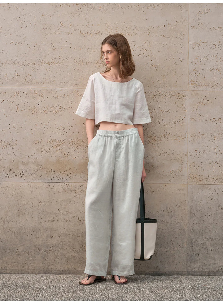 Olivia Bennet | Boxy Linen Crop Top