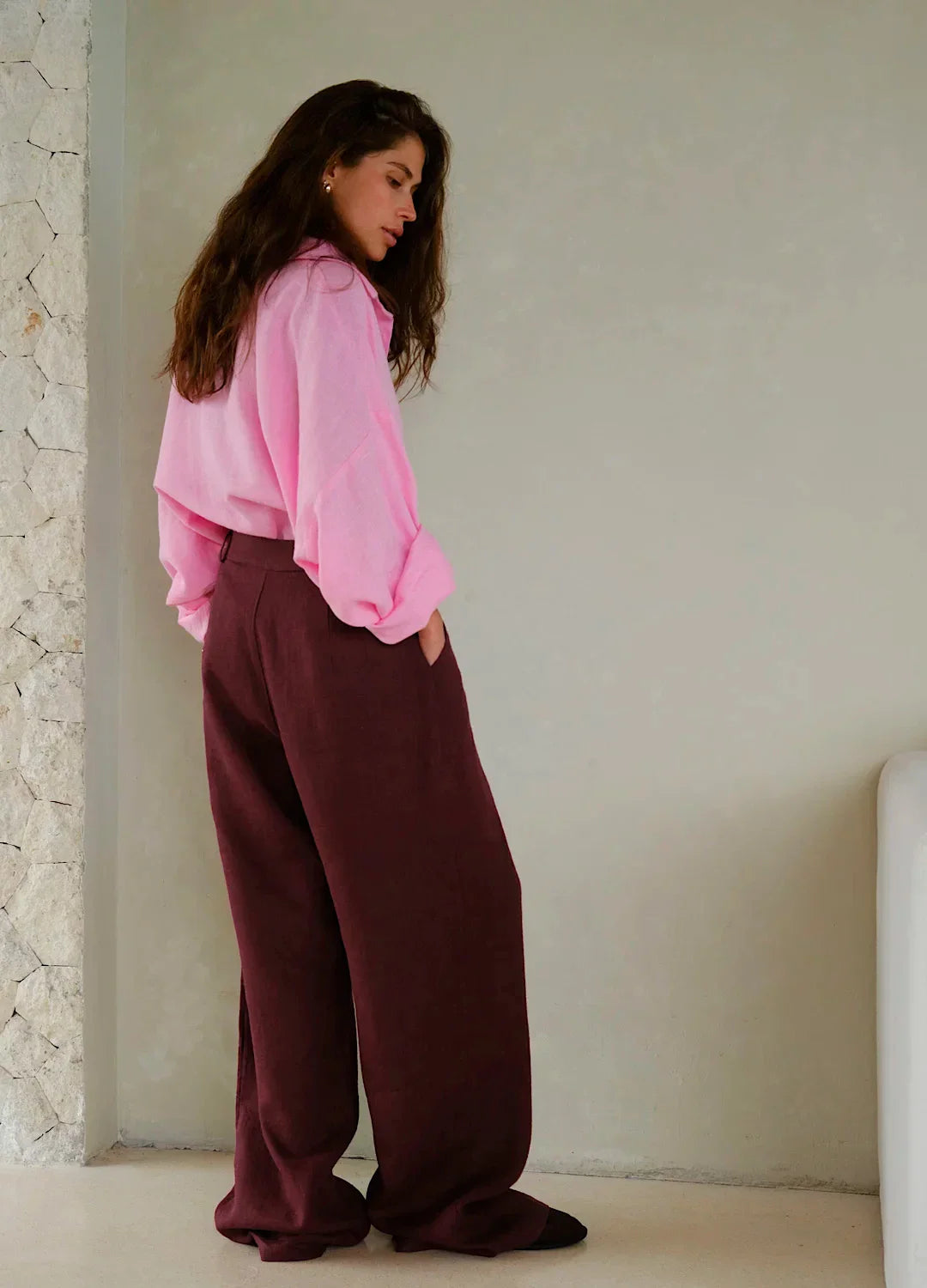 Olivia Bennet | Linen Wide-Leg Trousers for Women in Natural