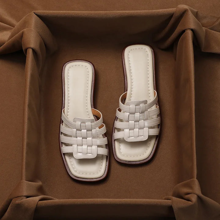 Olivia Bennet | Italian Leather Slides for Women in Natural Color