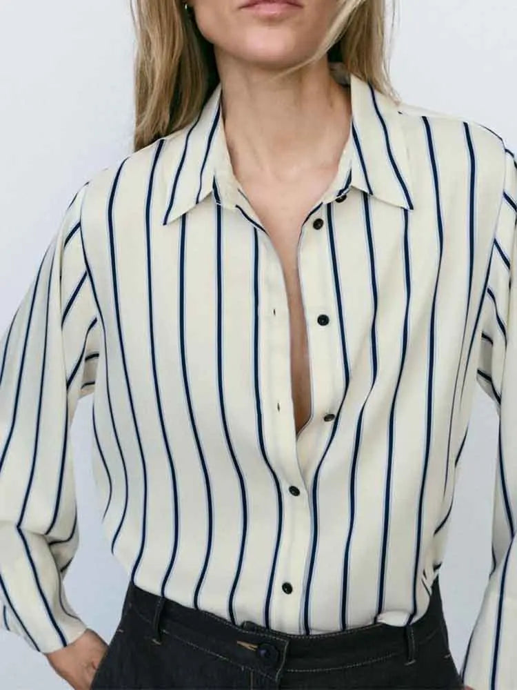 Olivia Bennet | Striped Button-Up Blouse for Women in Cotton Fit