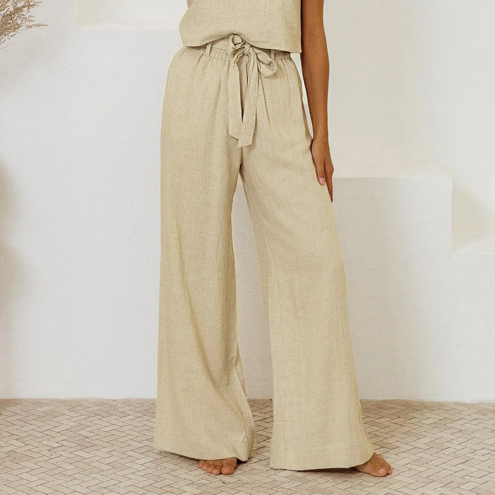 Olivia Bennet | Linen Wide Leg Pant for Women in Ruffle Style