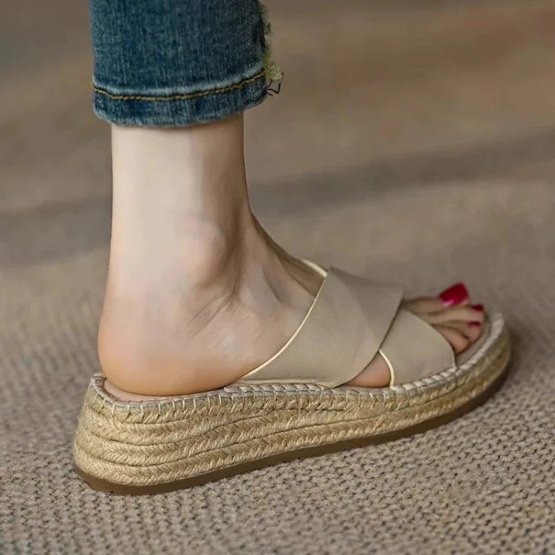 Olivia Bennet | Woven Leather Platform Sandals for Women