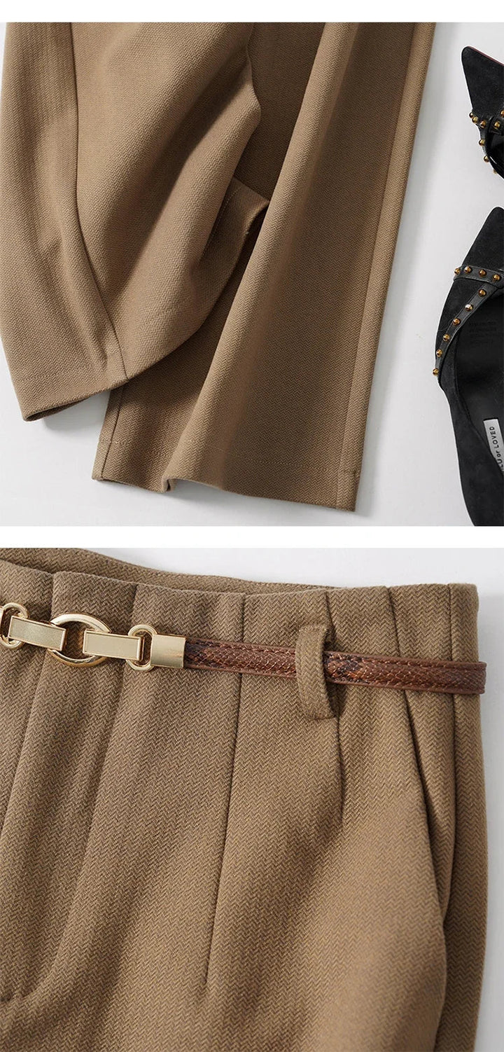 Olivia Bennet | Wide Leg Wool Trousers for Women in Black