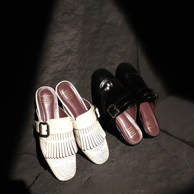 Olivia Bennet | Fringe Leather Loafers for Women