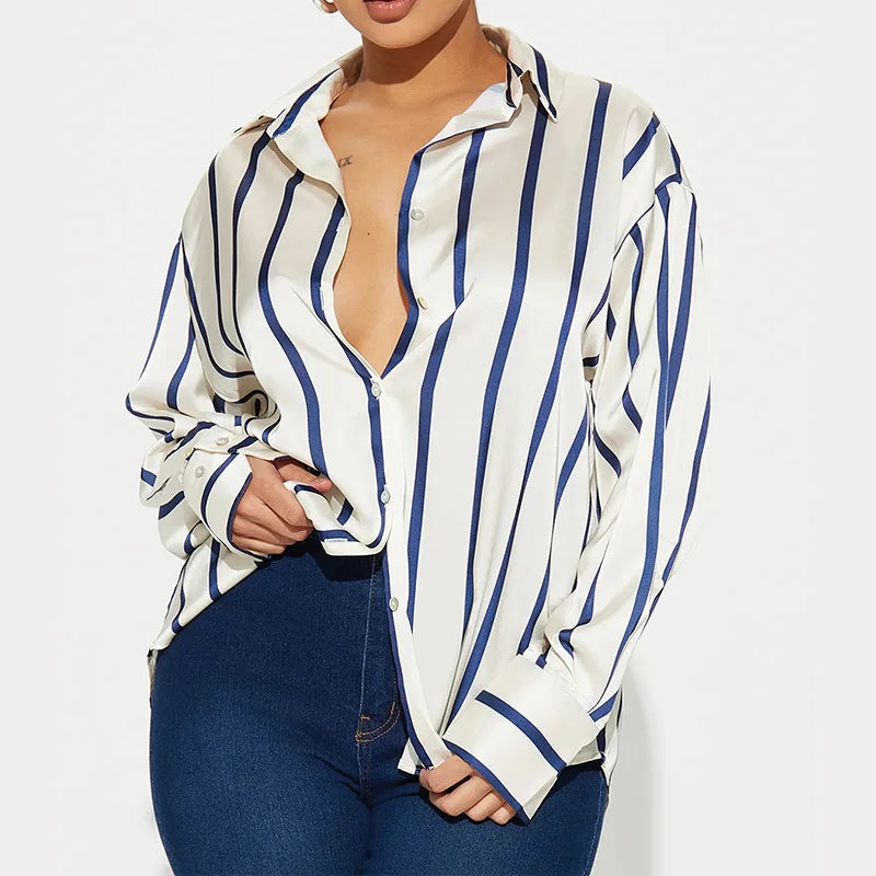 Olivia Bennet | Satin Stripe Shirt for Women