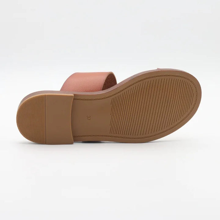 Olivia Bennet | Leather Buckle Sandal for Women in Natural Color