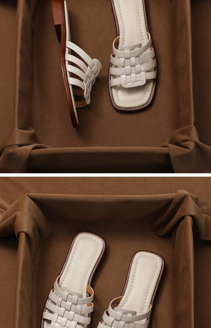 Olivia Bennet | Italian Leather Slides for Women in Natural Color