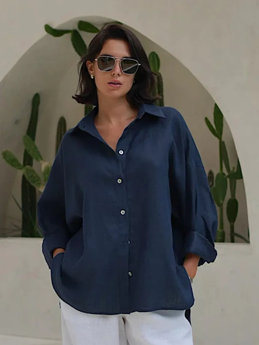 Olivia Bennet | Cotton Relaxed Shirt for Women in White